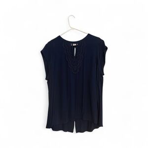 Daniel Rainn Navy Blouse with Lace Detail